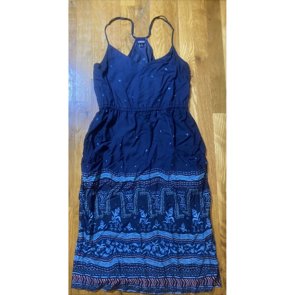 Patagonia Dress Women Small Blue Lost Wildflower Midi Sundress Bird and Flora